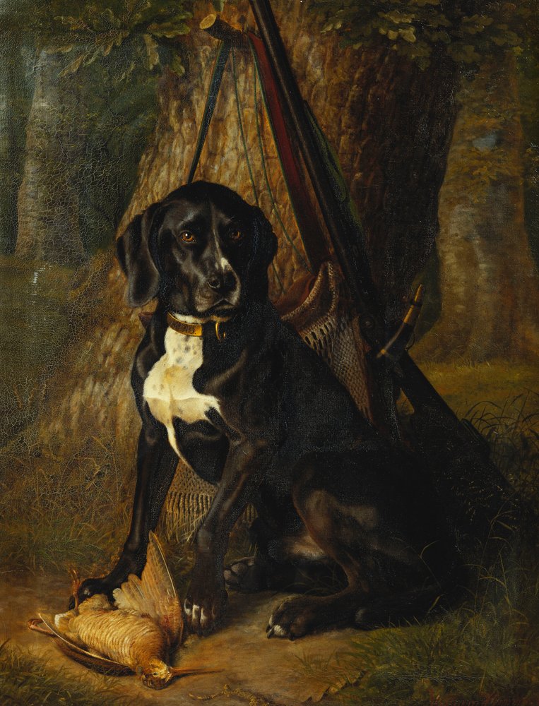 Um cão de caça com uma galinhola, 1842 de William Hammer