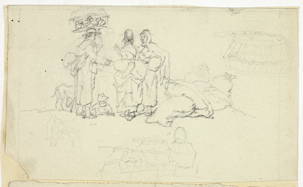 Figuras com Mercadorias e Três Esboços de William Henry Pyne