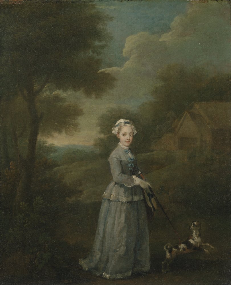 Senhorita Wood com seu cachorro, c.1730 (óleo sobre tela) de William Hogarth