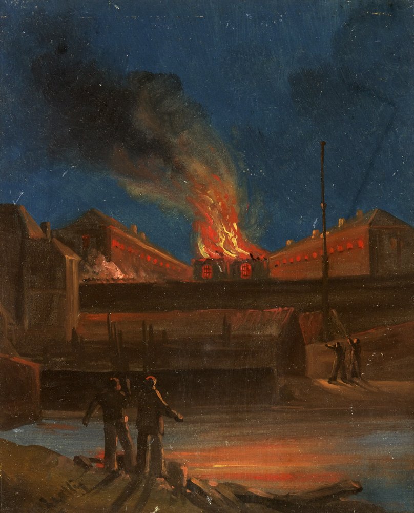 Bristol Riots: The Gaol Burning, c.1831 (óleo sobre papel) de William W. Wheatley