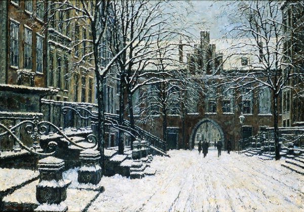 Rua Mariacka, Gdansk no inverno, c.1920 (óleo sobre tela) de Willibald Werner
