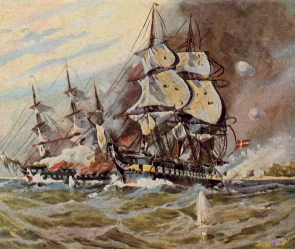 Baterias de praia alemãs perto de Eckernförde, 5 de abril de 1849 (litografia a cores melhorada) de Willy Stower