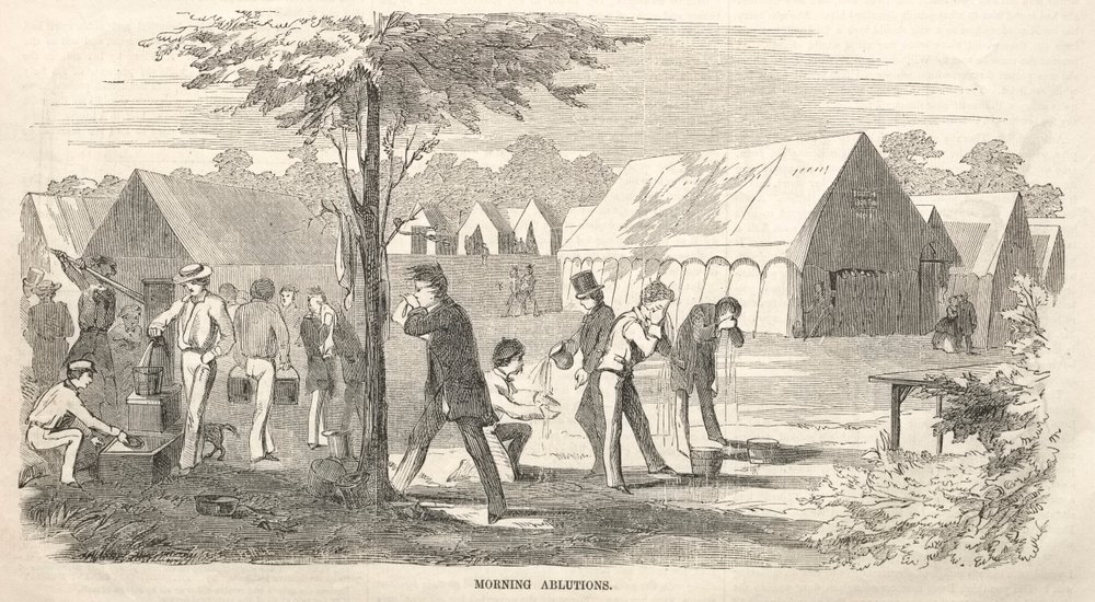 Esboços das reuniões do acampamento: Abluções da manhã, 1858. de Winslow Homer