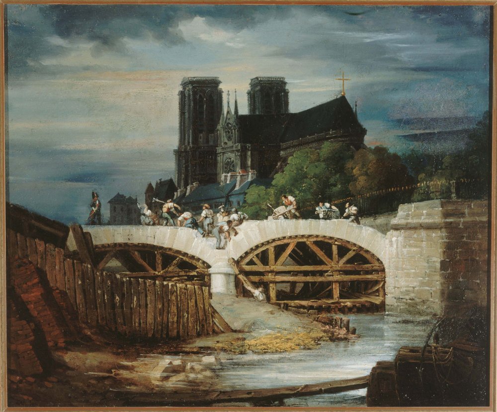 Francês: Construction du pont de l'Archevêché, cerca de 1828 de anonymous
