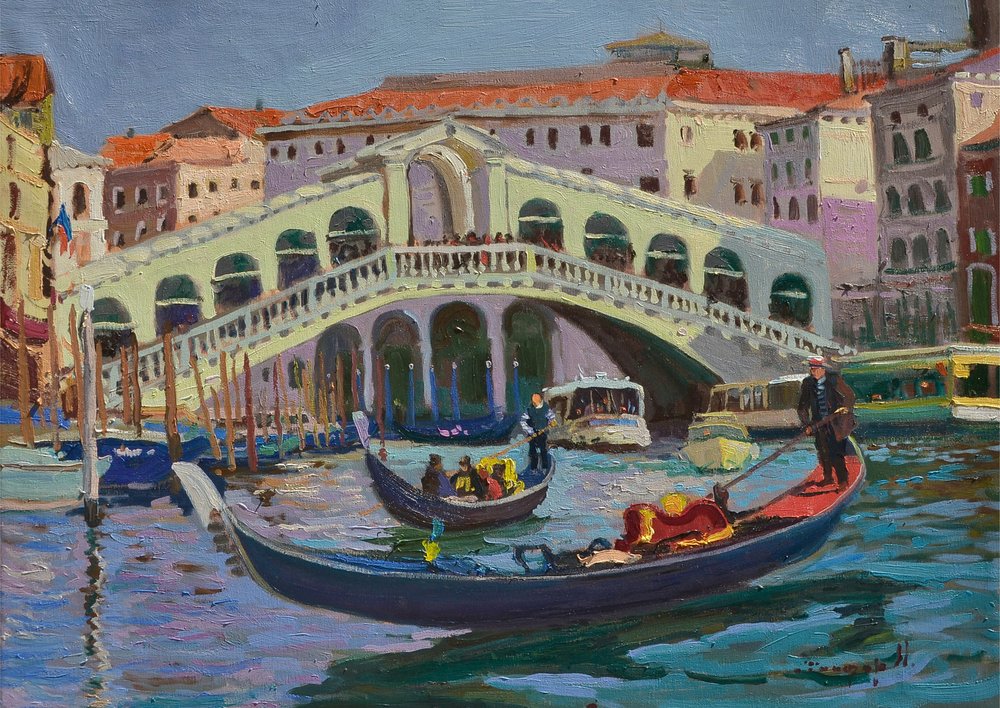 Gôndolas da Ponte do Rialto, em Veneza de Alexander Shandor