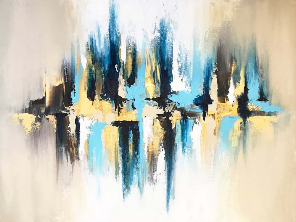 Reflexão abstrata em azul e dourado de Alyson Storms