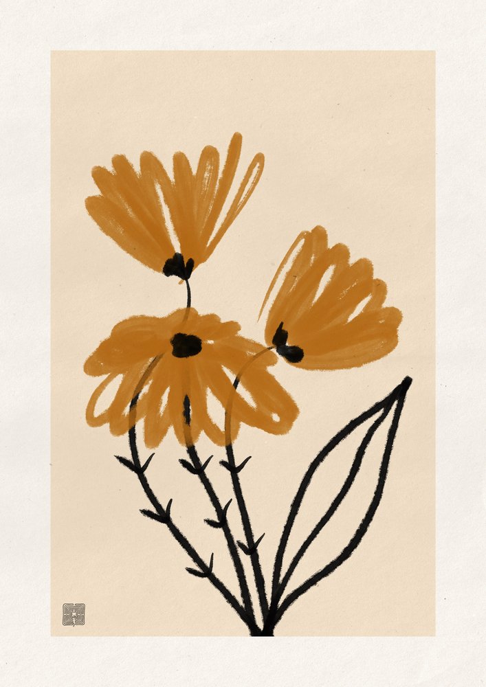 Flores abstratas em tons quentes de Amaze Atelier