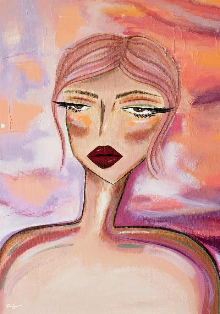 Retrato com Cabelo Rosa Melancólico de Amy Straley