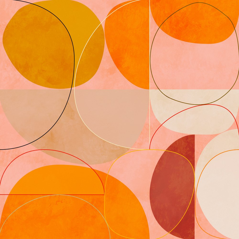 Primavera em tons de amarelo curry e rosa, estilo meados do século de Ana Rut Bre