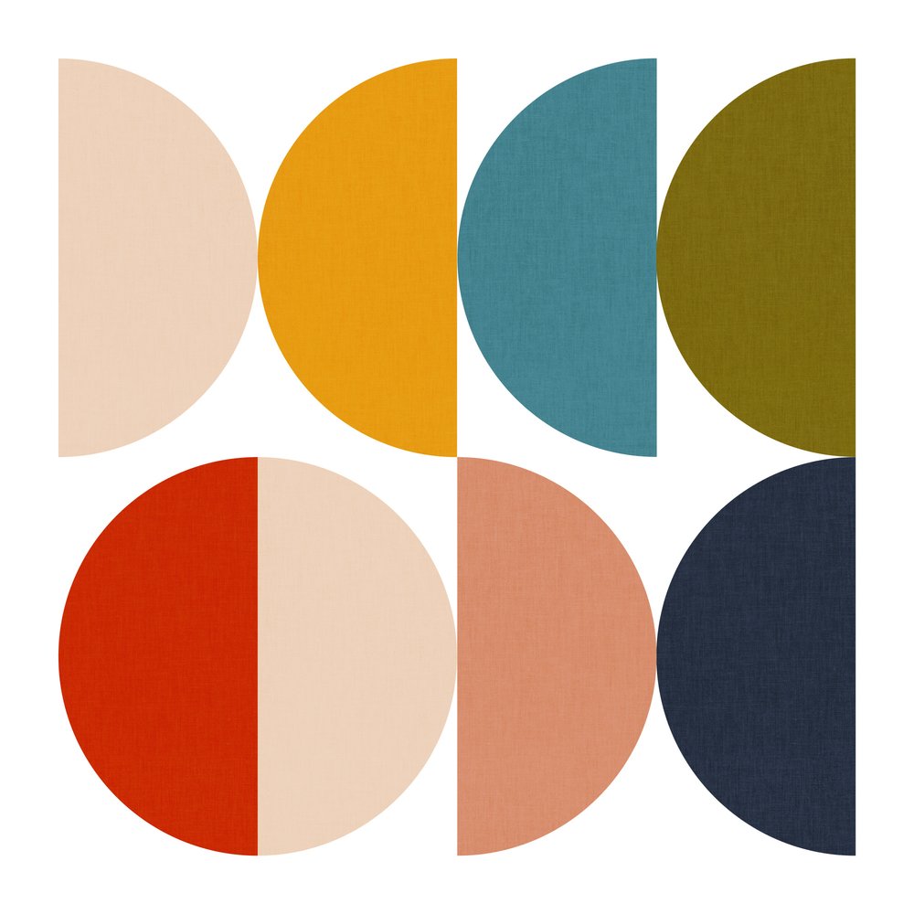Jogo de cores geométricas do estilo Mid-Century de Ana Rut Bre