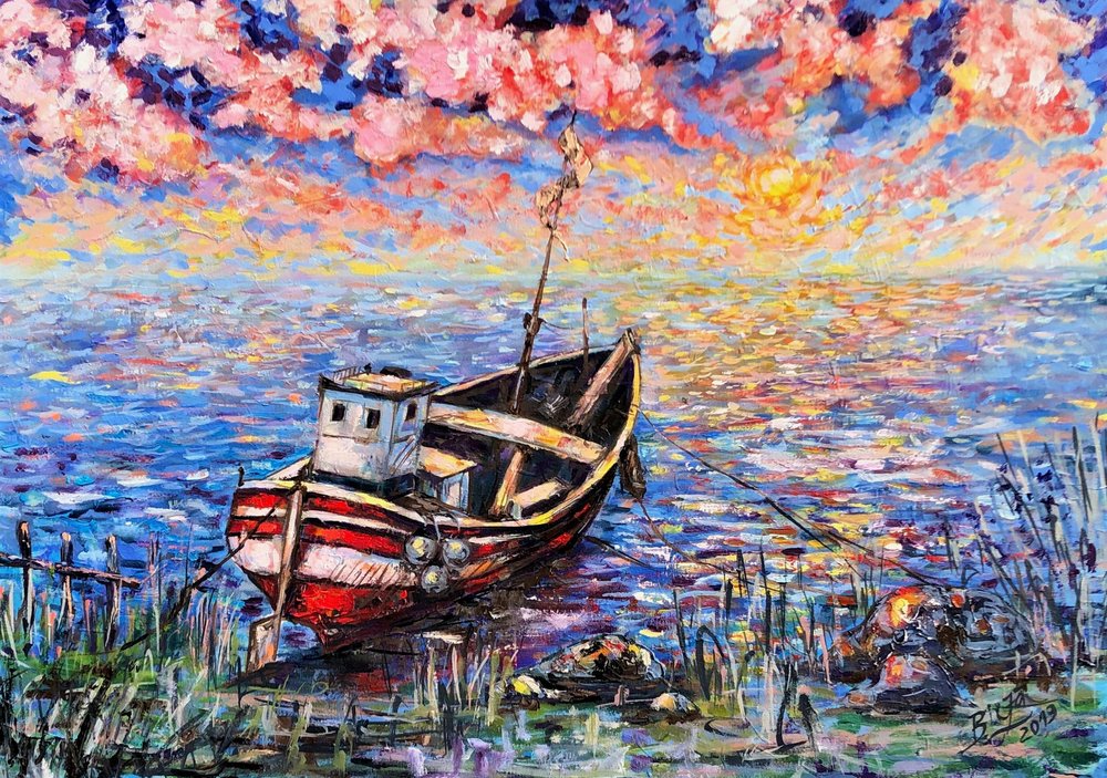 Barco do Pôr-do-Sol Dourado de Anda Bieza