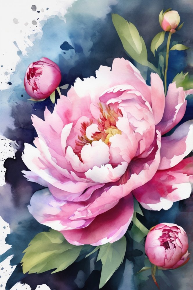 Aquarela de Peônia Rosa de Anda Bieza