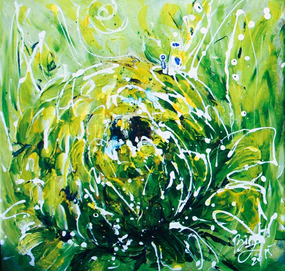 Flor verde vibrante de Anda Bieza