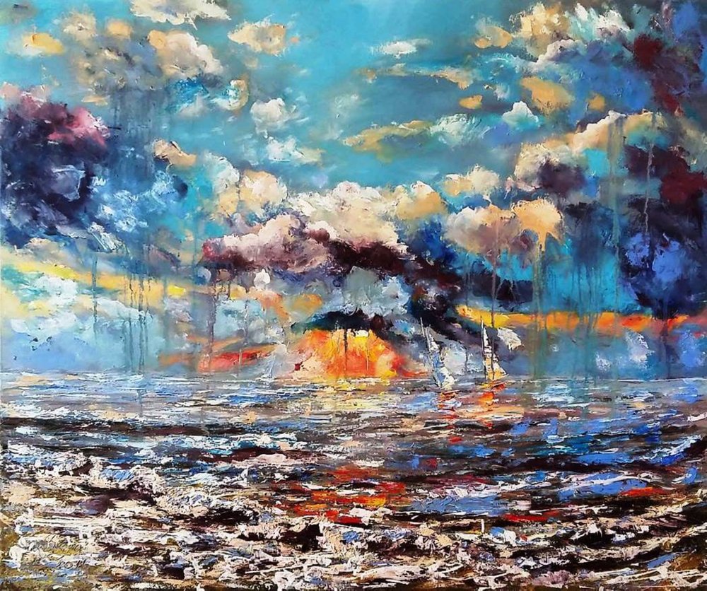 Paisagem marítima com um pôr-do-sol vibrante de Anda Bieza