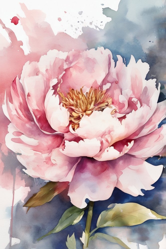 Peônia em flor pintada a aguarela de Anda Bieza