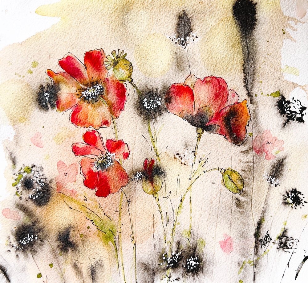 Aquarela de Papoila Selvagem de Anda Bieza