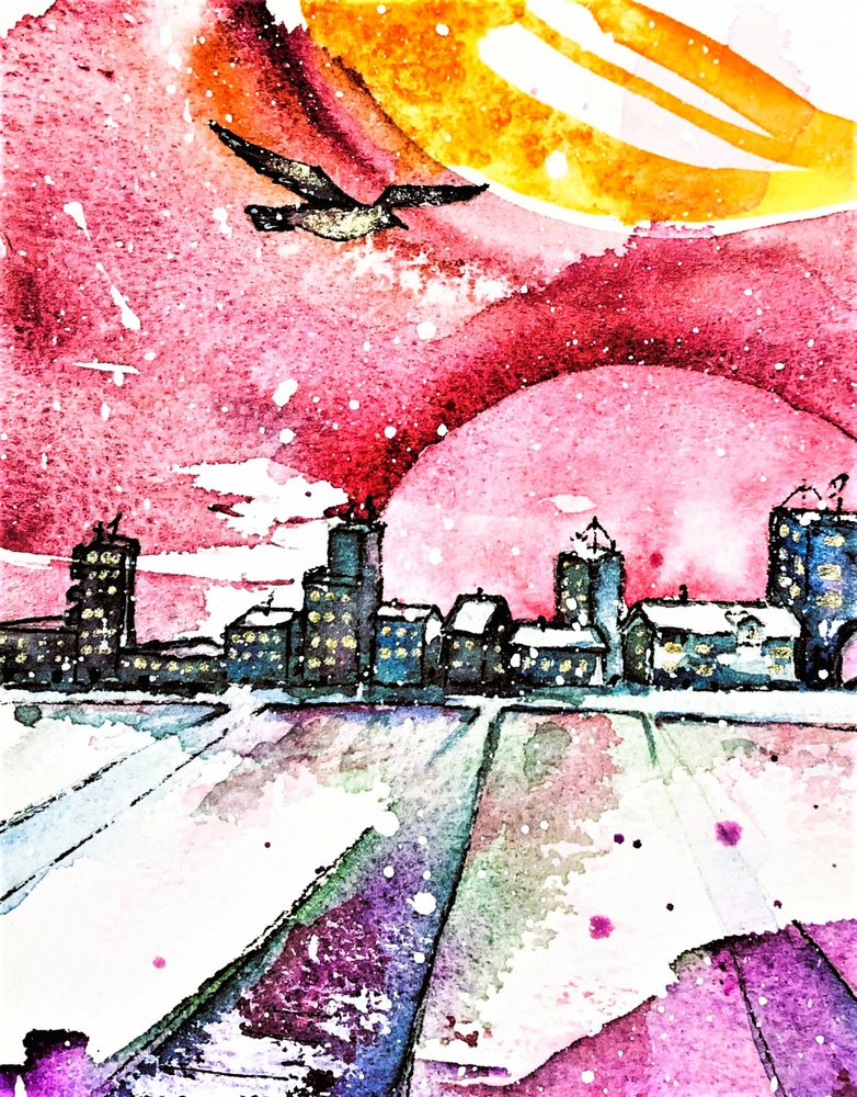 Pôr-do-sol na cidade no inverno de Anda Bieza