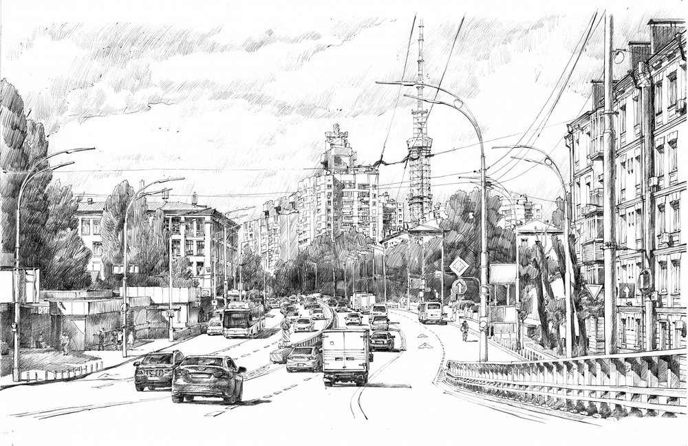 Esboço de uma rua urbana movimentada de Andrii Kutsachenko