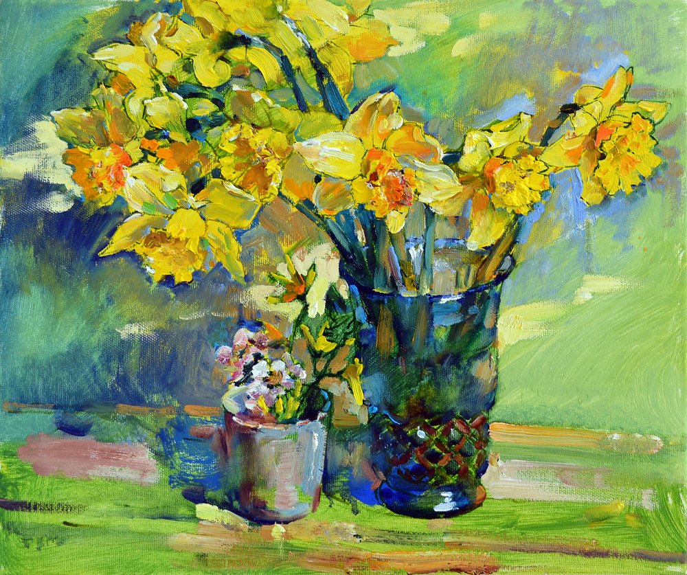 Natureza morta com narcisos ensolarados de Andrii Kutsachenko