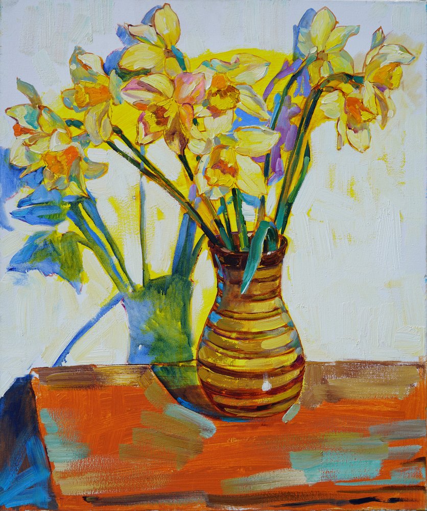 Natureza morta com narcisos vibrantes de Andrii Kutsachenko