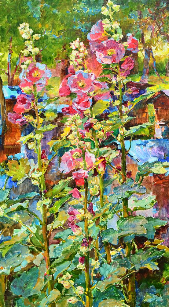Jardim de malvas-rosa colorido de Andrii Kutsachenko