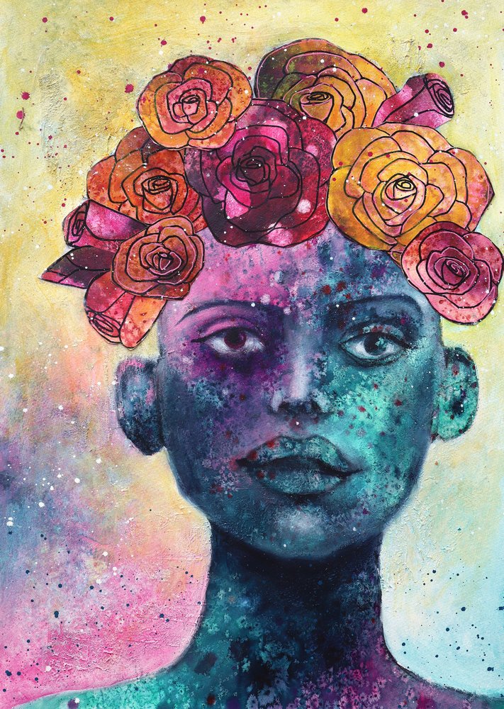 Retrato floral colorido de Ania Witwitzka