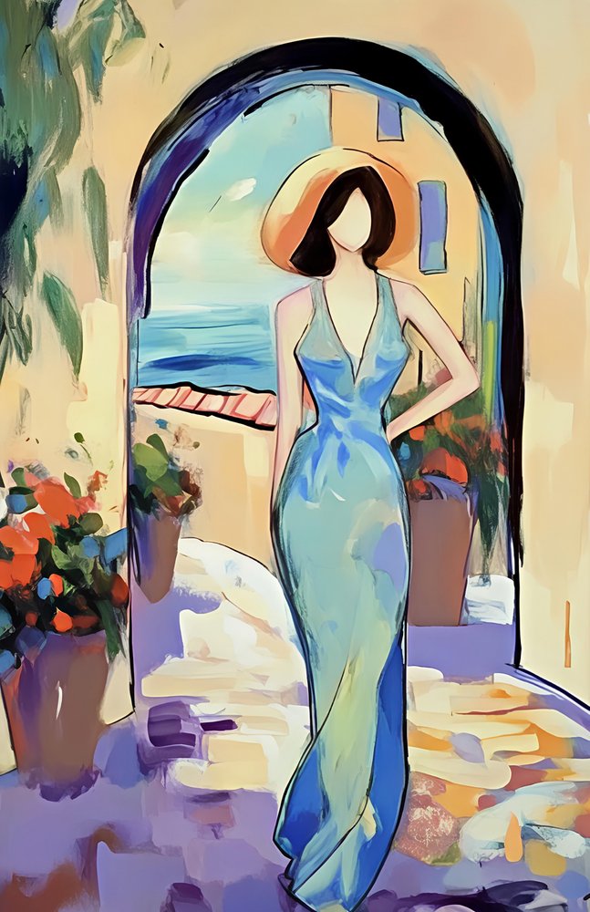 Mulher Elegante com Vista para o Mar de Avanesova Elena
