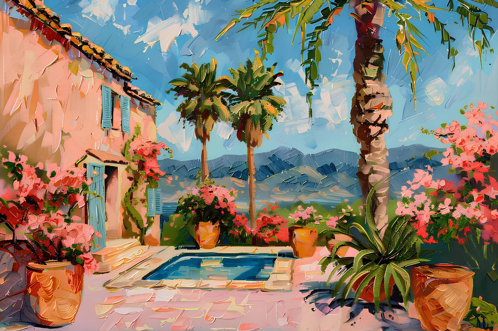 Jardim mediterrânico junto à piscina de Avanesova Elena