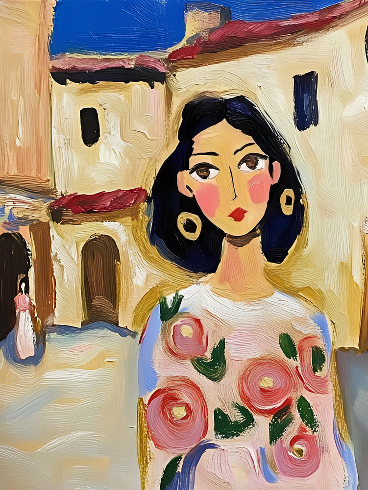 Mulher da cidade com motivos florais pintados de Avanesova Elena