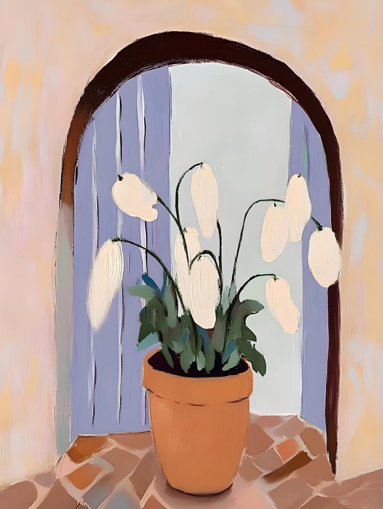 Janela em arco com vasos de plantas de Avanesova Elena