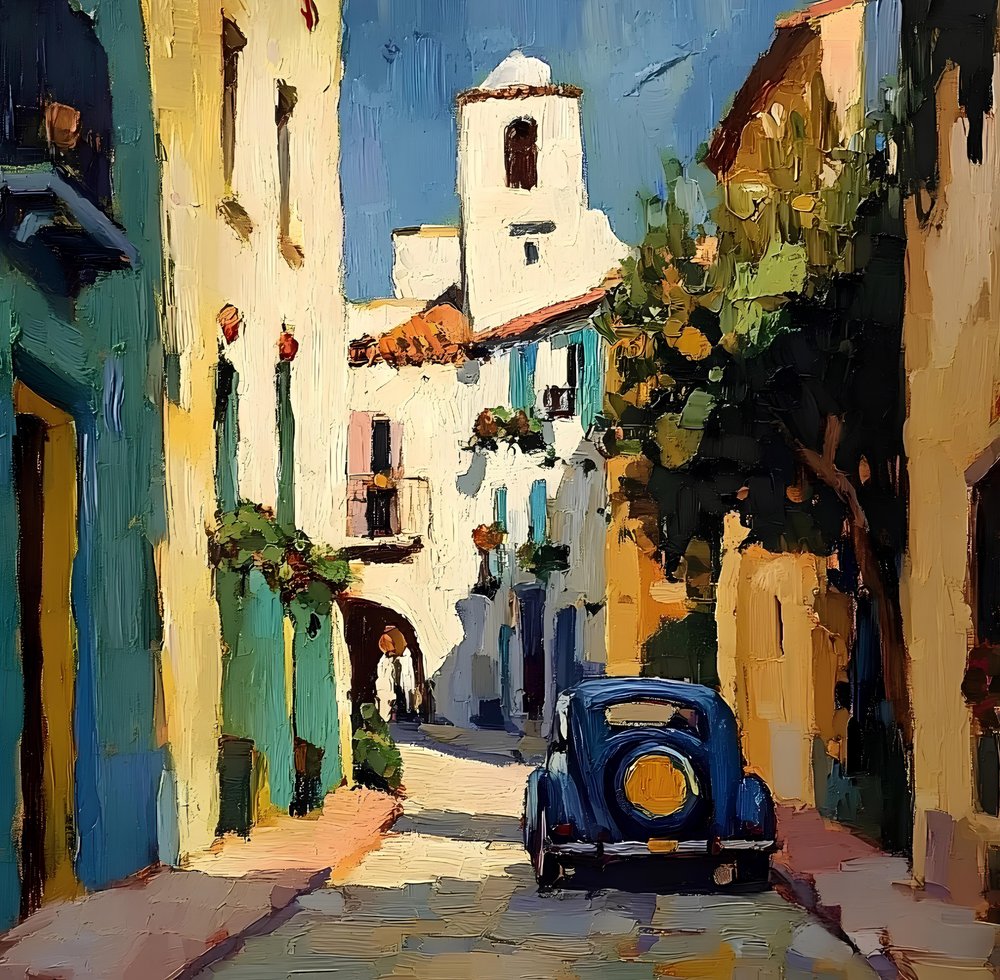 Carro Azul de Sunny Village de Avanesova Elena