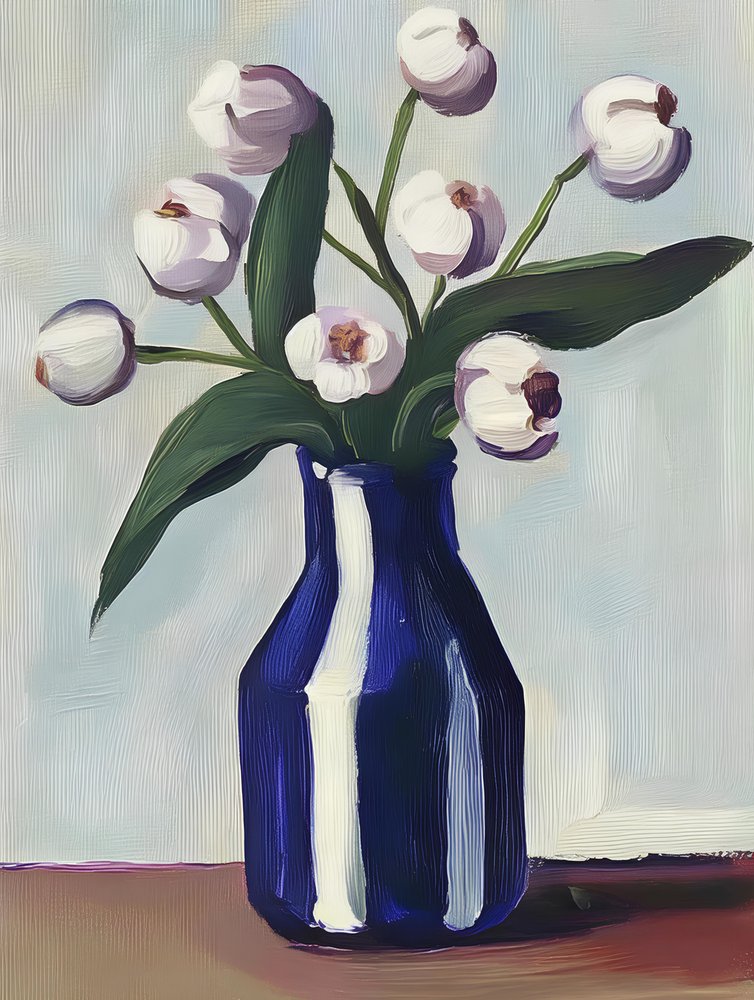 Flores brancas num vaso azul de Avanesova Elena