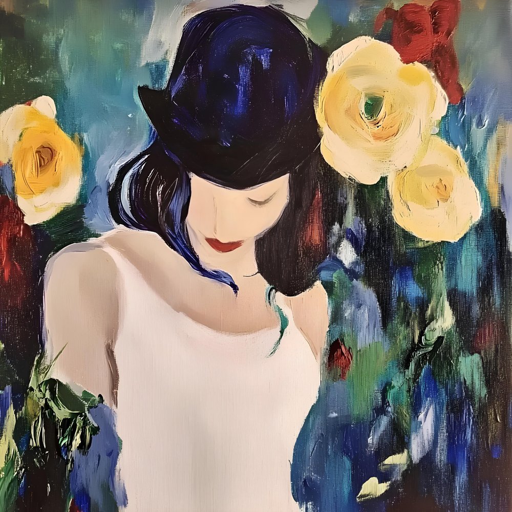 Mulher com chapéu e rosas de Avanesova Elena