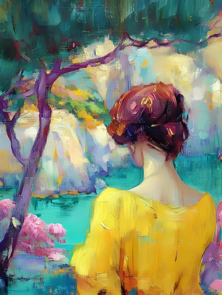 Mulher num jardim colorido de Avanesova Elena