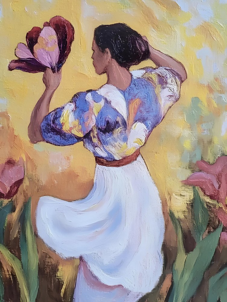 Mulher num jardim florido de Avanesova Elena