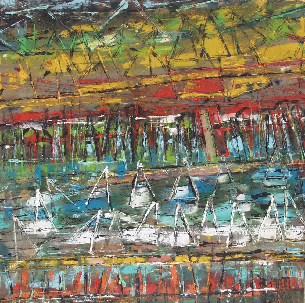 Paisagem marítima abstrata com barcos de Barbara Piatti