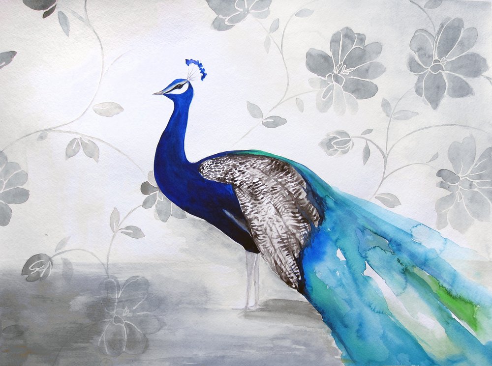 Elegante padrão floral de pavão azul de Christine Lindstrom