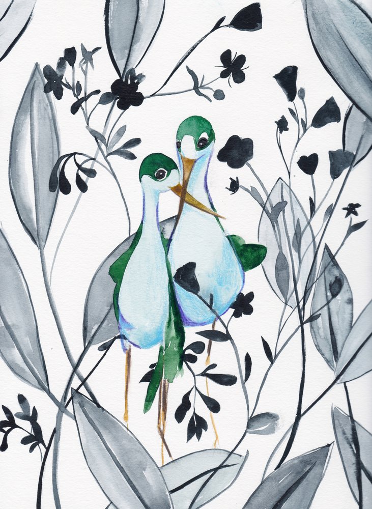 Pássaros verdes na natureza de Christine Lindstrom