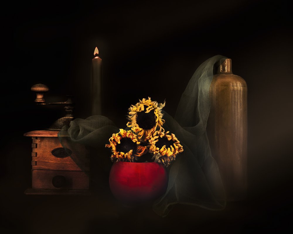 Girasóis Secos à Luz de Velas de Christine SUISSIA