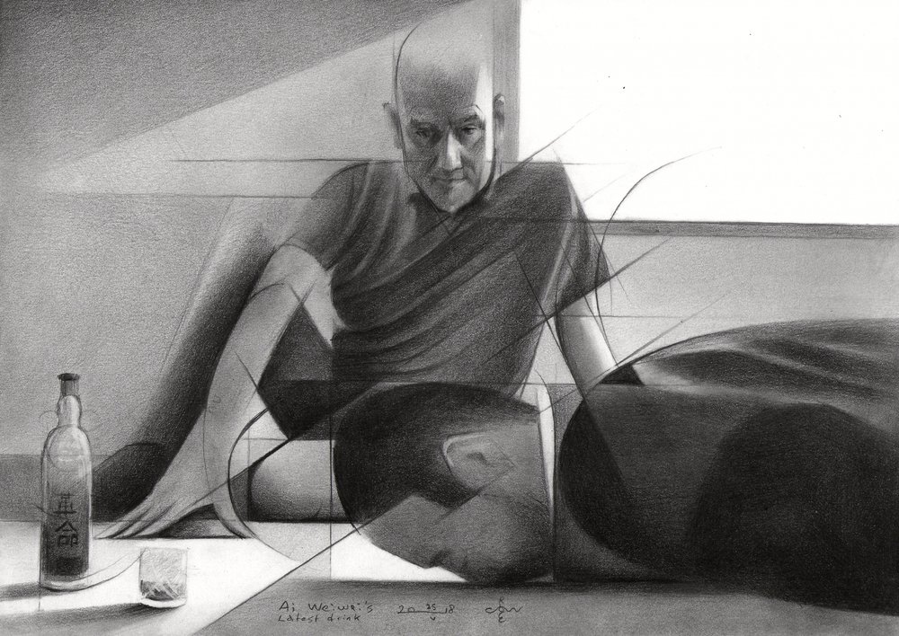 Desenho de um homem contemplativo de Corné Akkers