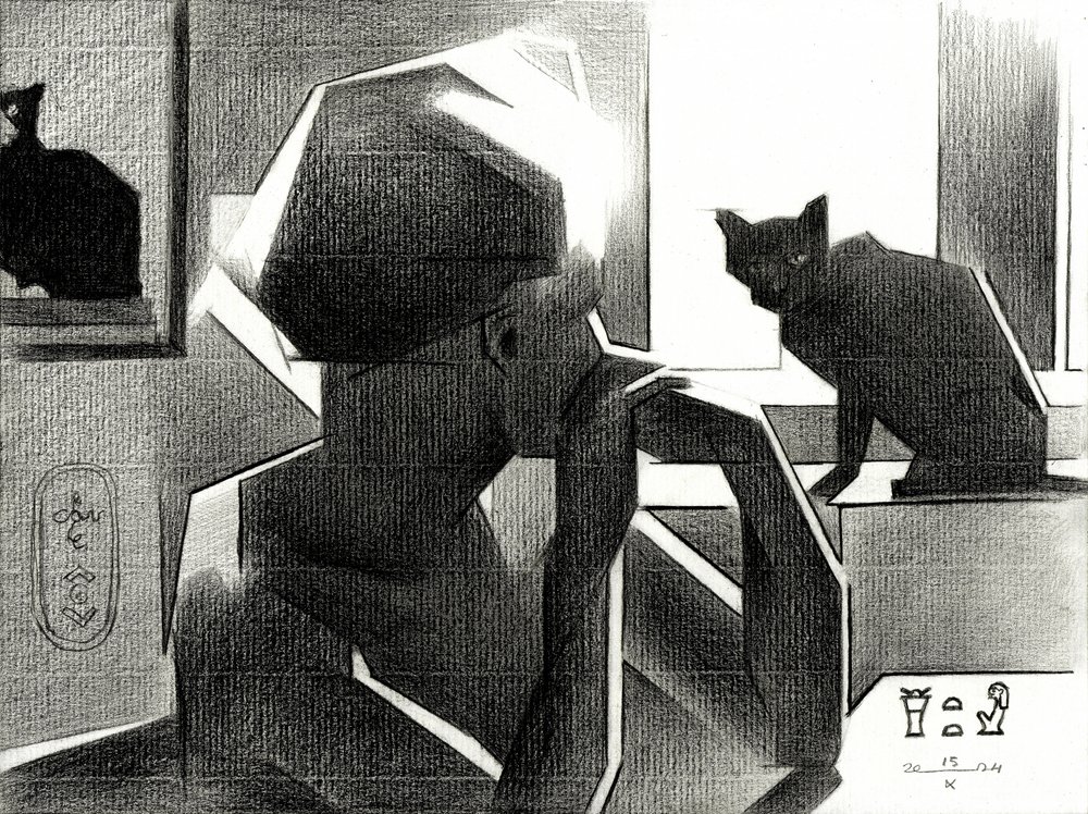 Rainha egípcia e gato preto de Corné Akkers