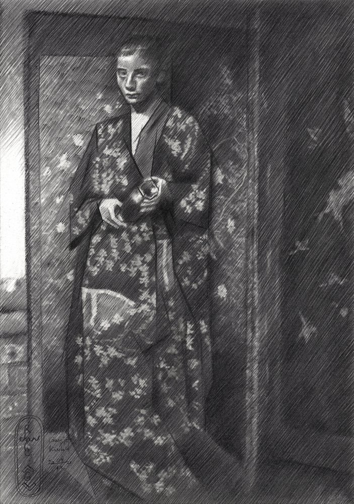 Mulher elegante vestida com um quimono japonês de Corné Akkers