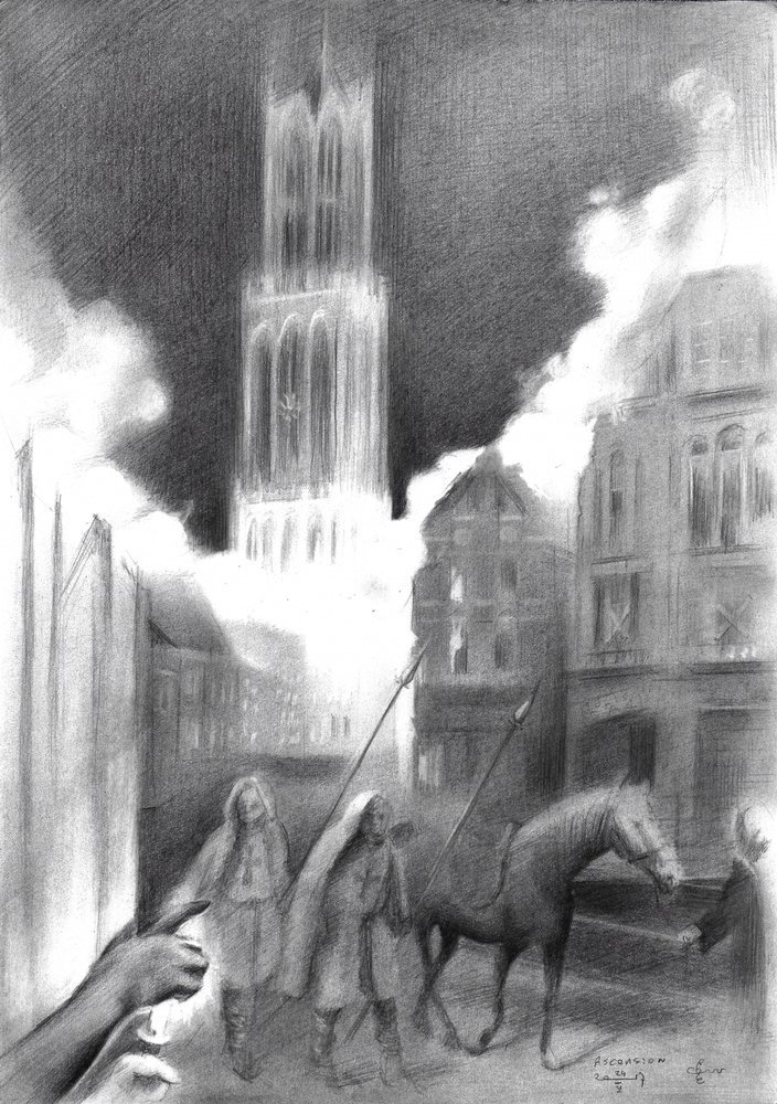 Incêndio numa cidade medieval de Corné Akkers