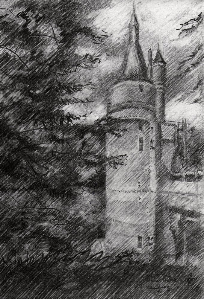 Desenho de um castelo misterioso de Corné Akkers