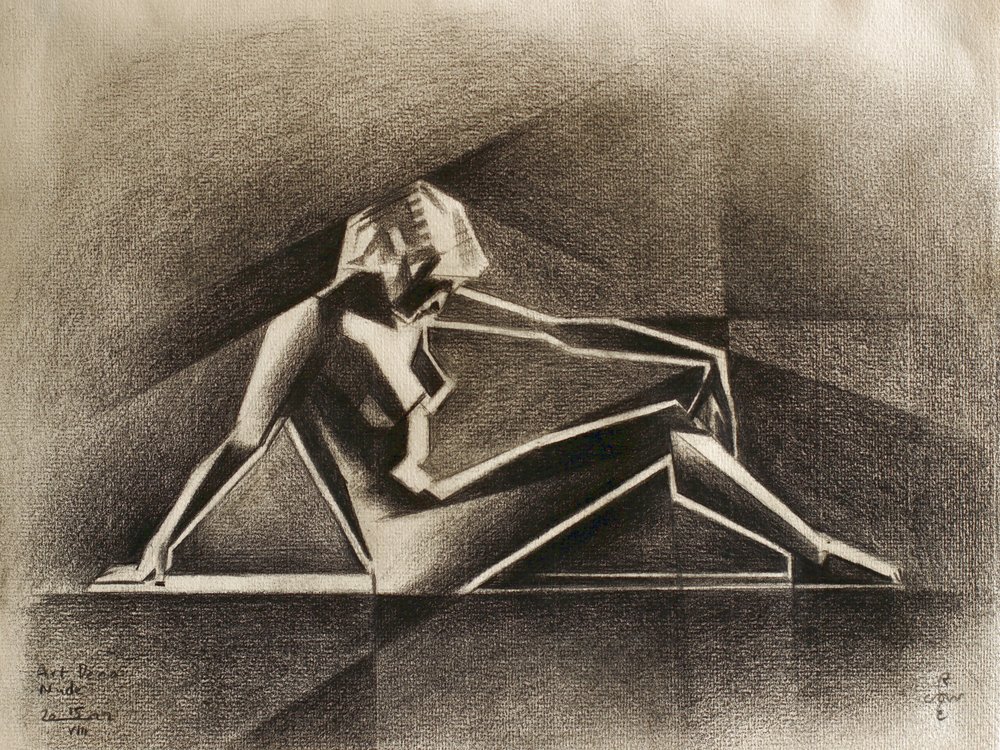 Nu cubista pensativo de Corné Akkers