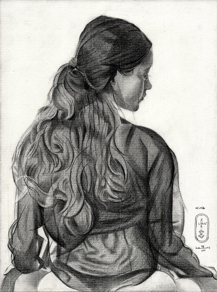 Desenho de uma mulher pensativa de Corné Akkers