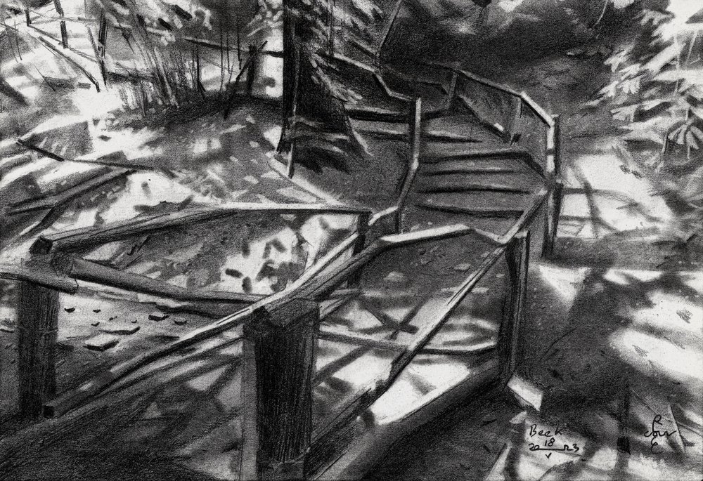 Escadas em espiral na floresta de Corné Akkers