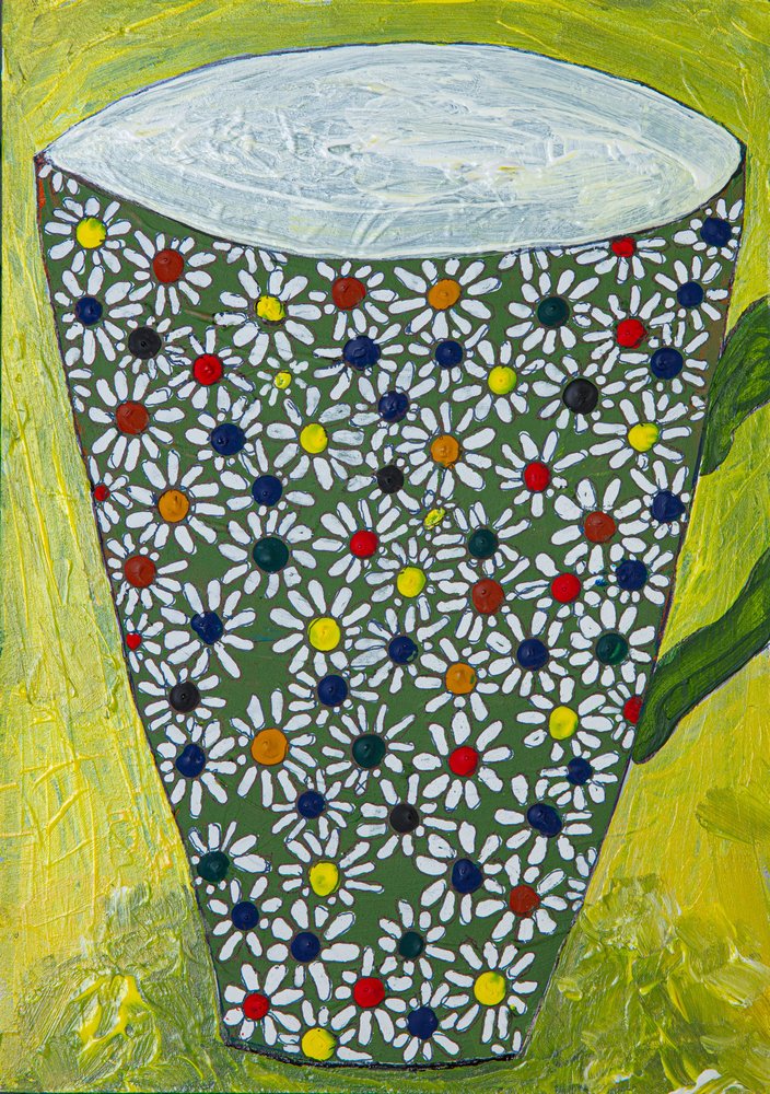 Chávena de chá com margaridas coloridas de Dale Hefer & Family