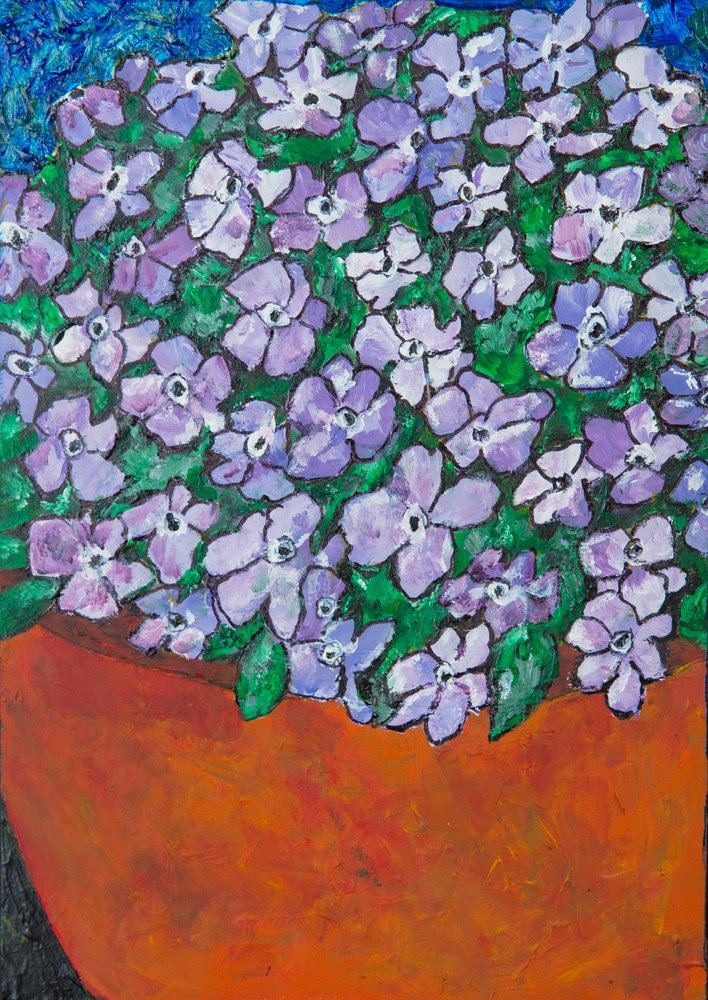 Flores em vasos de um roxo vibrante de Dale Hefer & Family