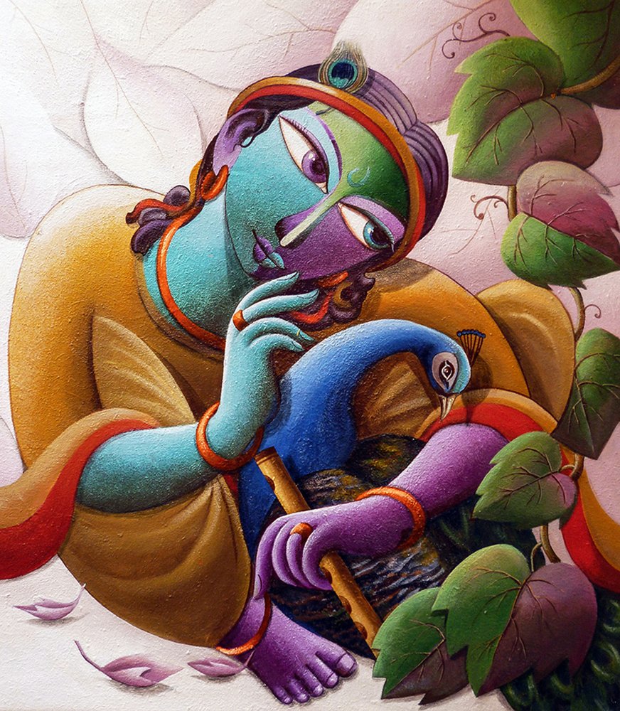 O Senhor Krishna com um pavão de Dhananjoy Mukherjee